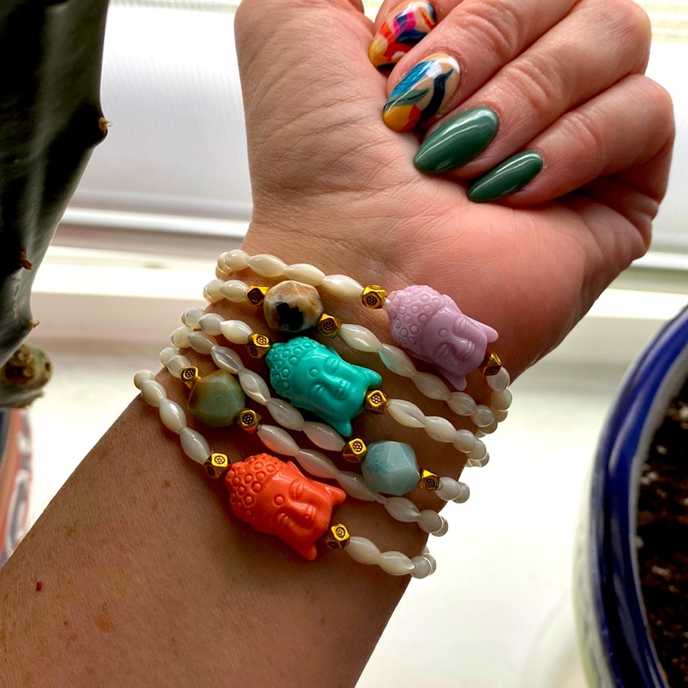 White jade Buddha  bracelet set